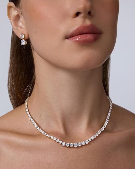 PAVOI 14K Gold Plated Graduated Tennis Necklaces for Women - Cubic Zirconia Tennis Necklace for B... | Amazon (US)