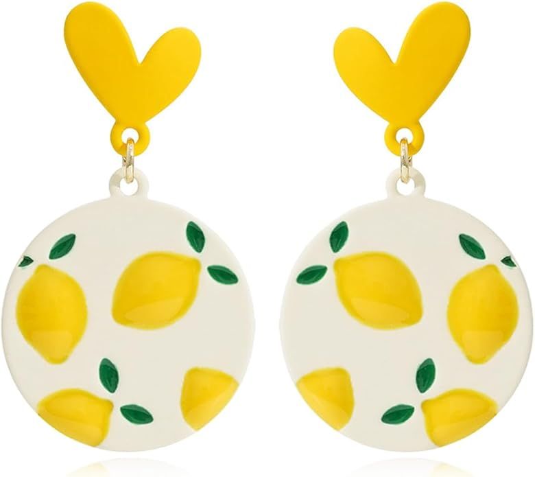 CHUNYANAN Boho Handmade Love Heart Circle Earrings Chic Yellow Lemon Simple Drop Dangle Earrings ... | Amazon (US)