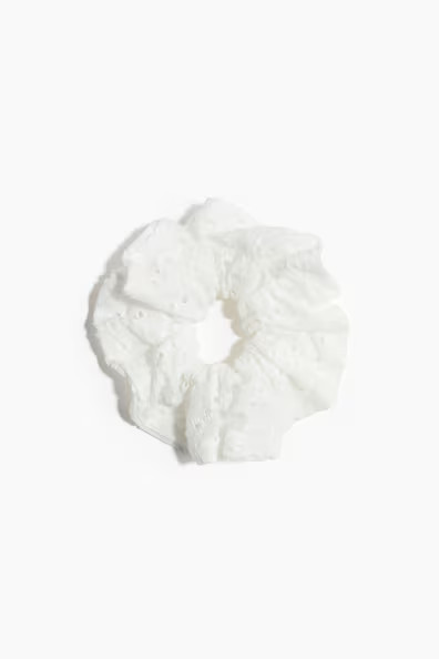 H & M - Embroidered Scrunchie - White | H&M (US + CA)