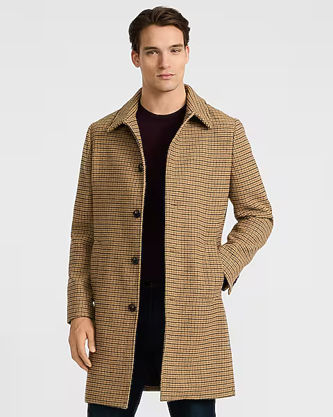 Plaid Wool-Blend Topcoat | Express