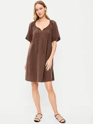 Crinkle Gauze Flutter-Sleeve Mini Swing Dress | Old Navy | Old Navy (US)