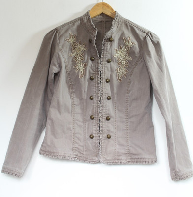 Vintage Y2K UK 8 fitted Military style jacket cotton embroidery beads cropped | eBay UK