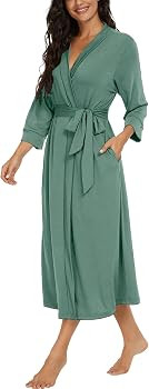 Women Robes Long Knit Bathrobe Lightweight Soft Bath Robe with Pockets | Amazon (US)