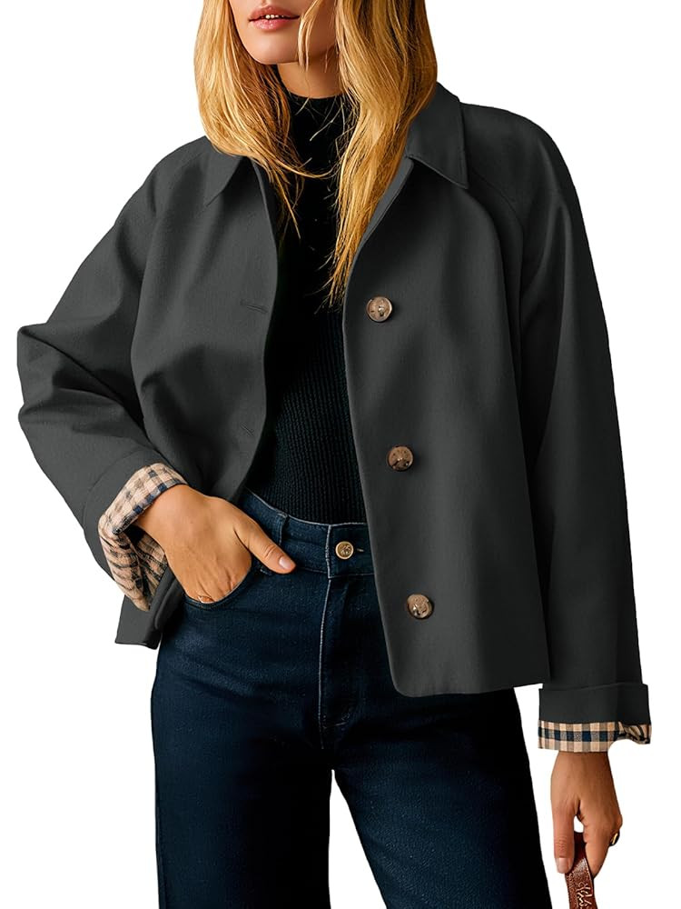 Tankaneo Womens Cropped Trench Coat Lightweight Single Breasted Jacket Fall Windbreaker Fashion O... | Amazon (US)