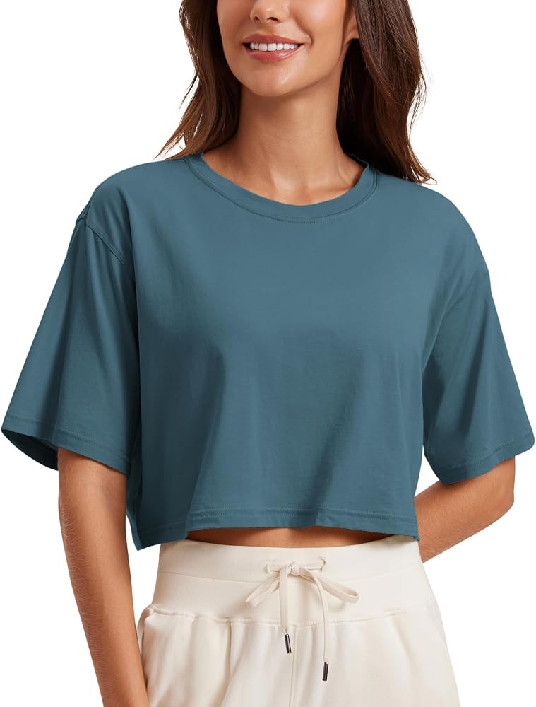 CRZ YOGA Pima Cotton Loose Crop T-Shirts for Women - Workout Yoga Casual Athletic Running Short S... | Amazon (US)