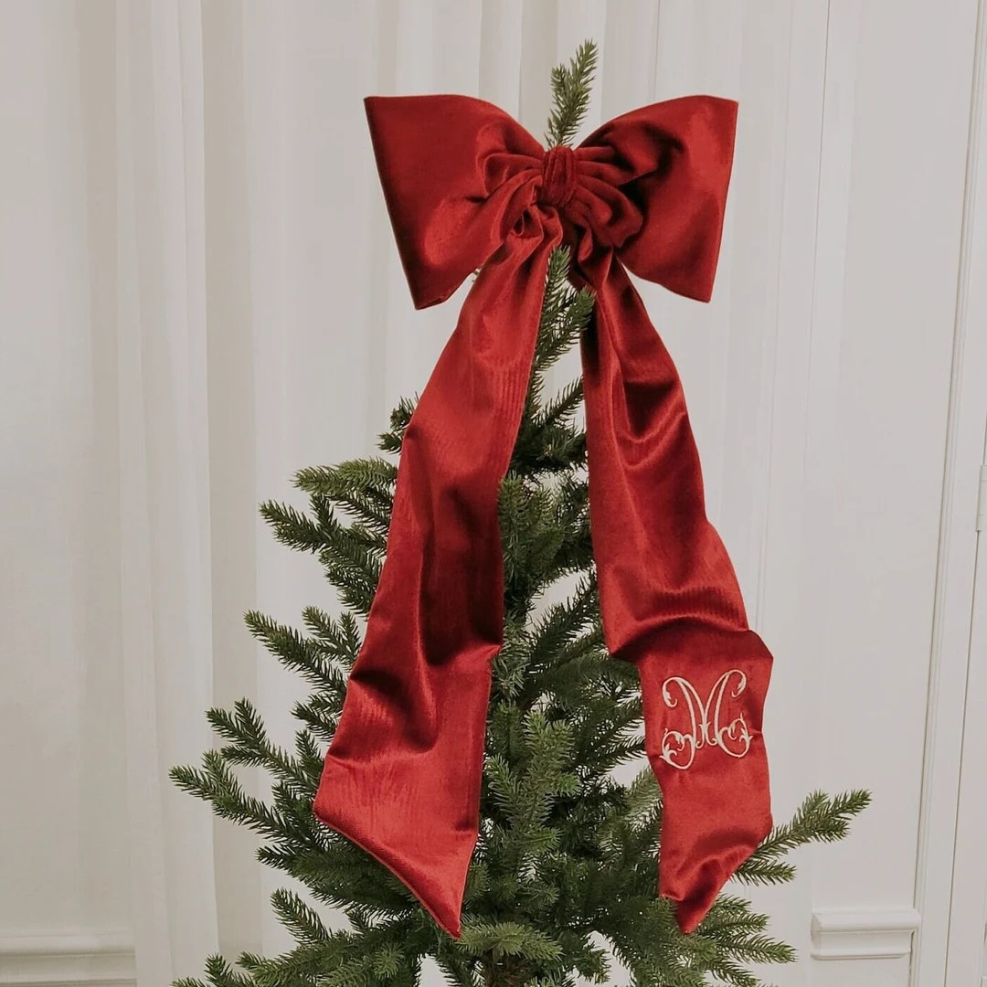 CUSTOM X-LARGE Monogram Velvet Bow, Wreath, Christmas Tree, Tree Topper, Garland, Embroidered, Mo... | Etsy (US)
