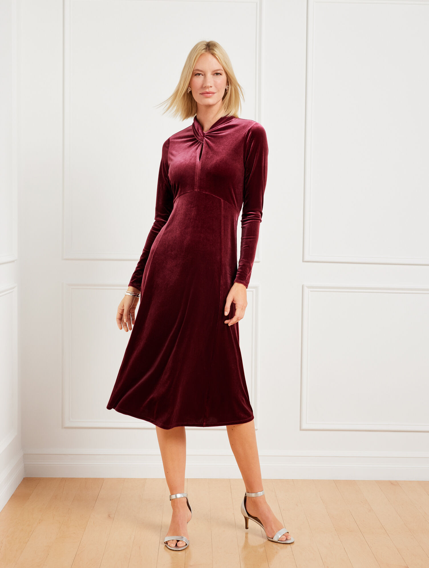 Velvet Draped Neck Midi Dress | Talbots