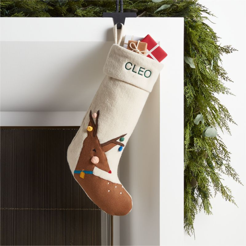 Ivory Felt Reindeer Personalized Kids Christmas Stocking + Reviews | Crate & Kids | Crate & Barrel