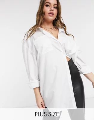 In The Style Plus x Megan McKenna longline shirt in white | ASOS (Global)