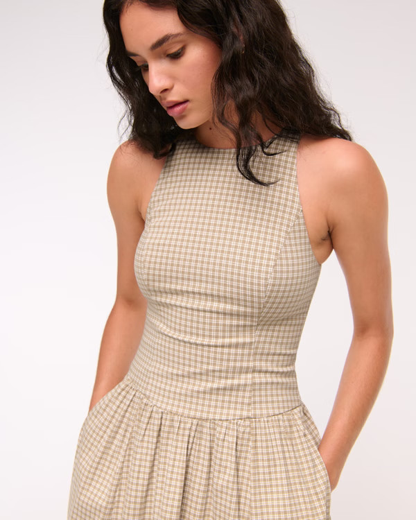 High-Neck Drop-Waist Midi Dress | Abercrombie & Fitch (US)