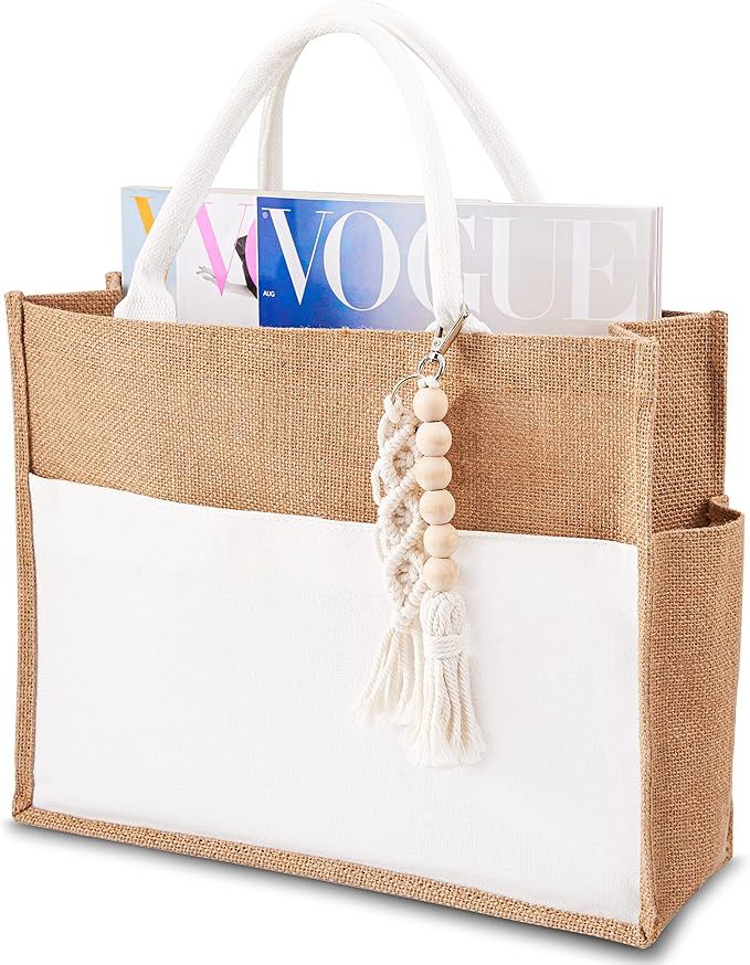 FibonacciHome Jute Tote Bag for Women - Lightweight & Packable Beach Bag - Cute Burlap & Canvas H... | Amazon (US)