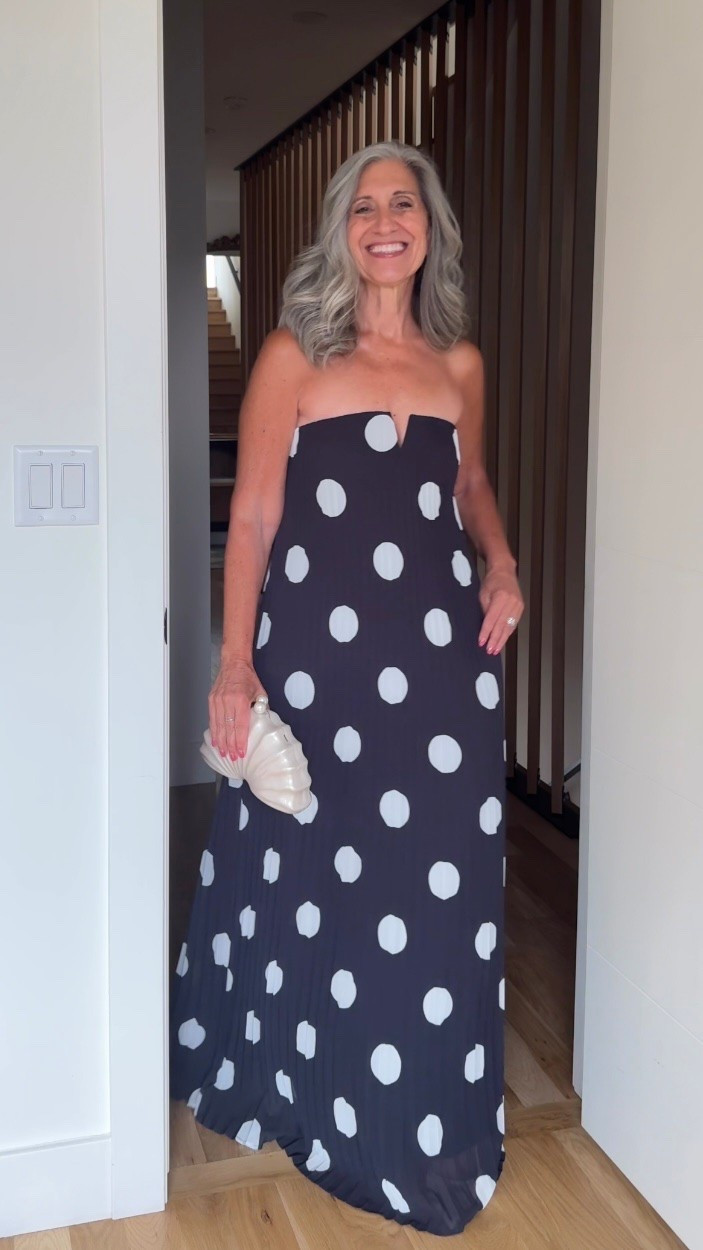 🖤 Wedding Guest Dresses (some are perfect for Mother of the Bride and Mother of the Groom!)

The bold navy and white polka dot print creates striking graphic interest while the pleated strapless silhouette flows beautifully and photographs with total unexpected elegant charm.

Save this and share it with a friend who’s shopping. 💌

Sizing | 5’4½” | 135 | medium or 6

Wedding Guest Dress | Fashion over 50 | Mother of the Bride | Mother of the Groom | Black Tie | Formal Gown | Summer Wedding | Fall Wedding | Tummy Flattering Dresses | Special Occasion | Strapless Gown

#LTKSeasonal #LTKOver40 #LTKWedding