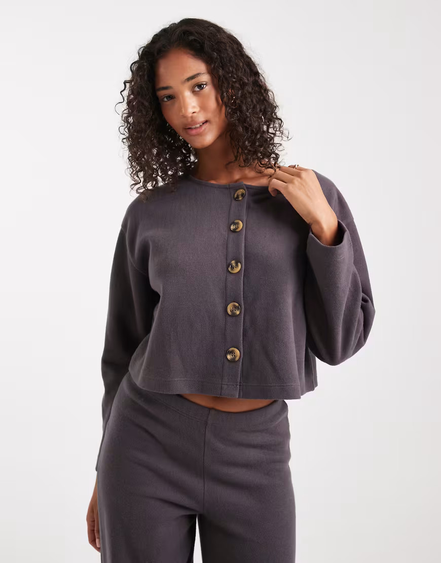 Miss Selfridge super soft cardigan set in charcoal-Grey | ASOS (Global)