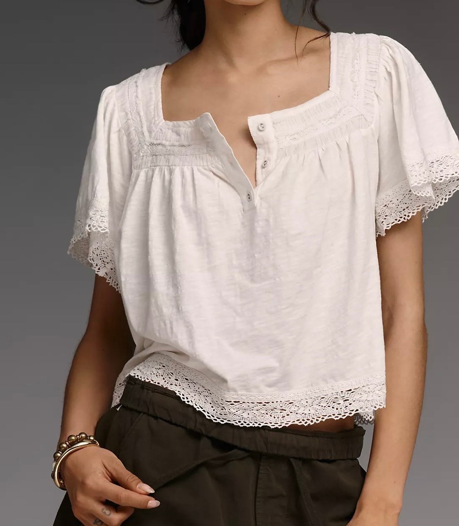 By Anthropologie Lace-Trimmed Short-Sleeve Henley