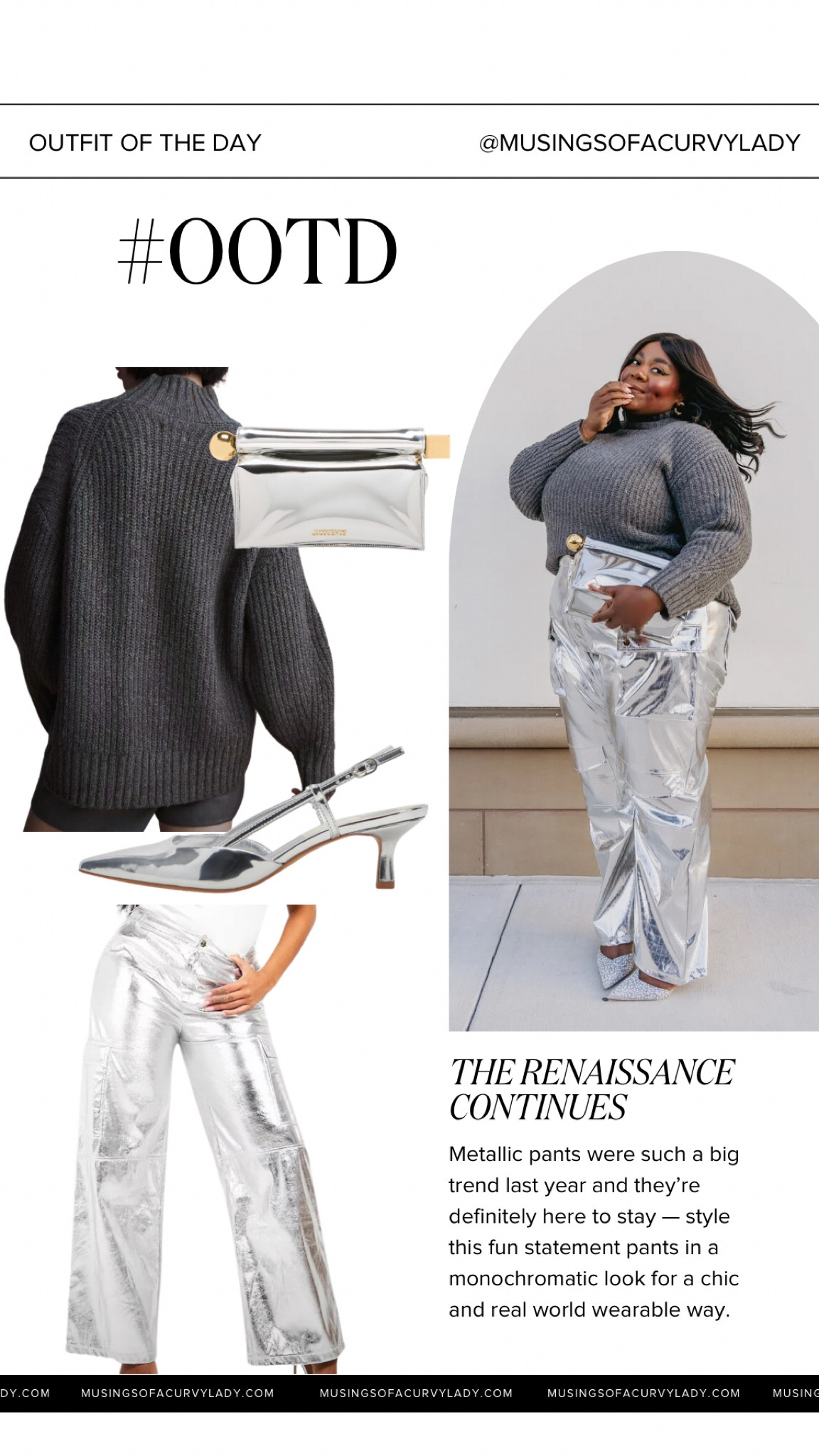 the renaissance continues - metallic pants were such a big trend last year and they’re definitely here to stay — style this fun statement pants in a monochromatic look for a chic and real world wearable way.

Some of these items aren’t linkable via LTK so I’ve rounded up some similar items to get the lookk

Metallic Pants, Plus Size Fashion, Plus Size Outfit 

#LTKstyletip #LTKplussize #LTKworkwear