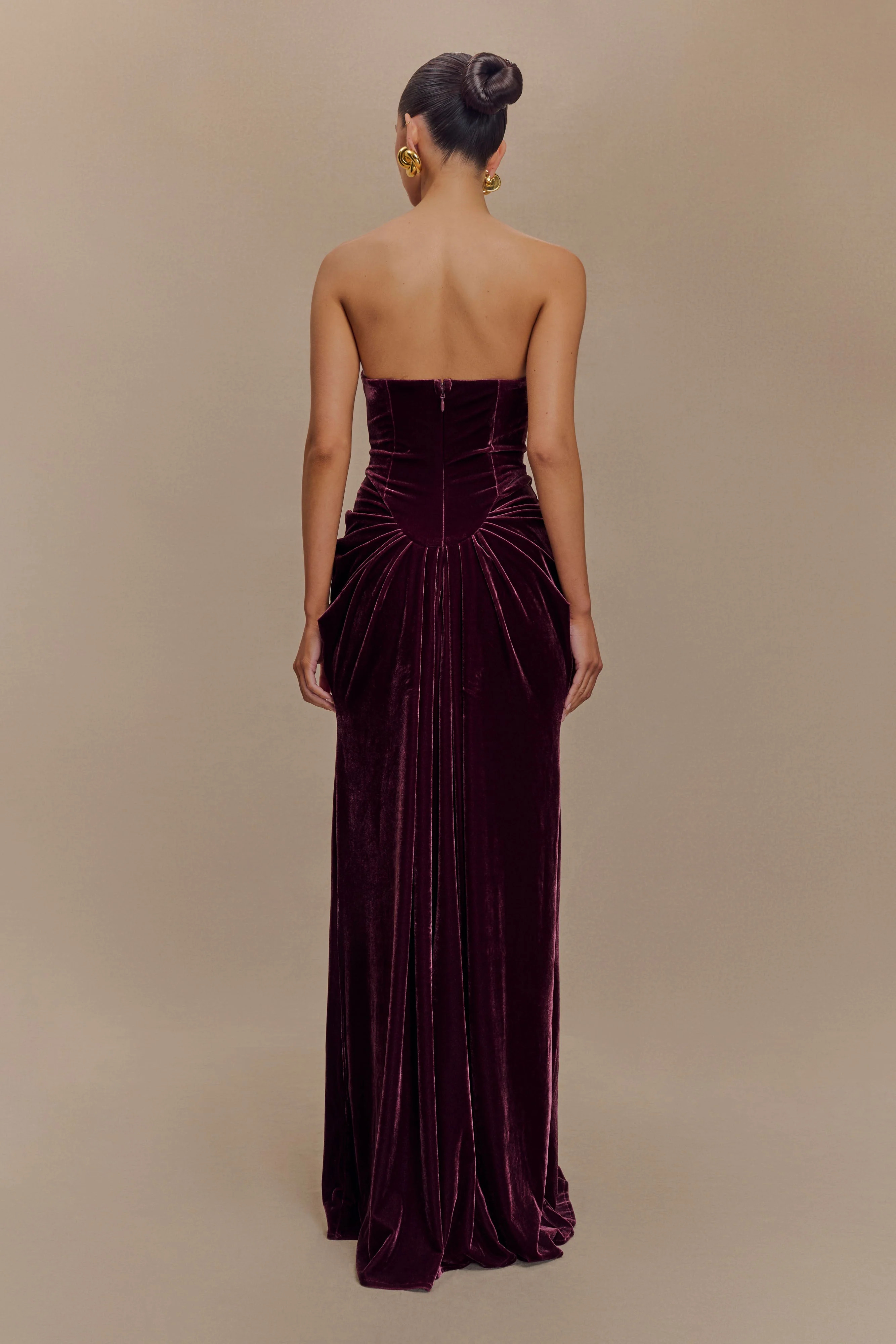 Paige Strapless Velvet Maxi Dress - Plum | MESHKI US