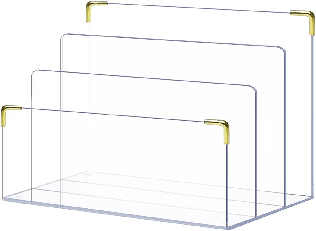 pbf Acrylic File Holder | Clear File Organizer for Desk w/Gold Accents | Acrylic Desk Organizer, ... | Amazon (US)
