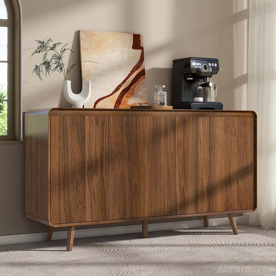 Mid Century Modern Buffet Cabinet with Storage, 55 Inch Sideboard Credenza with Doors & Shelves C... | Amazon (US)