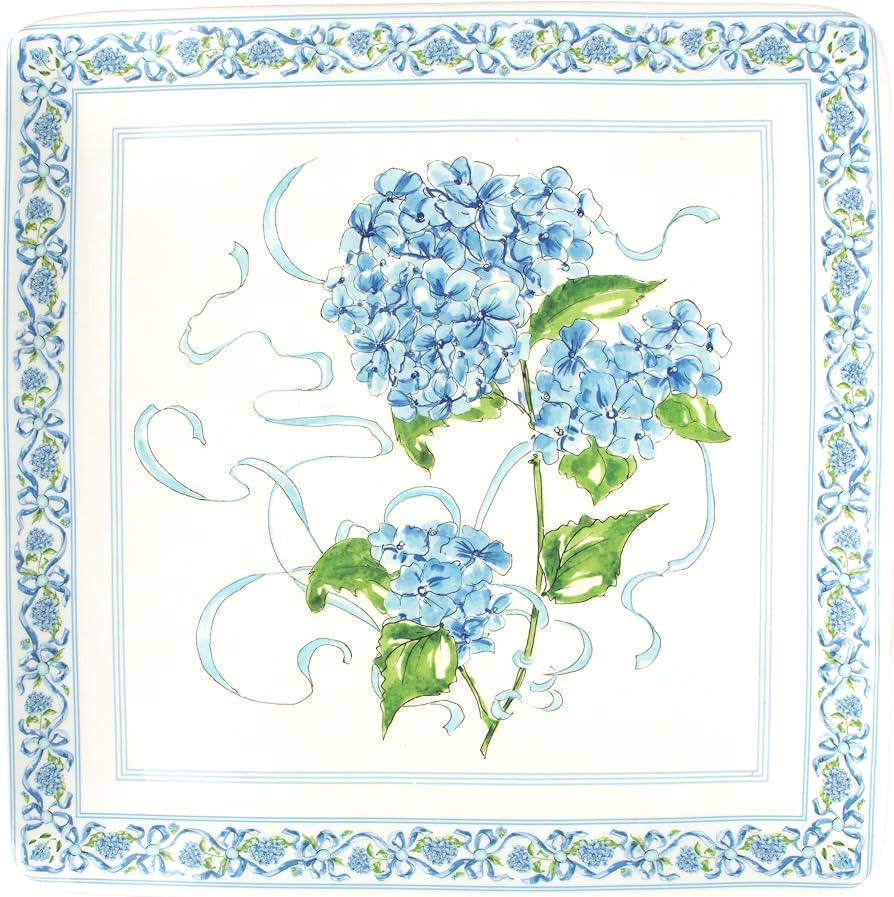 Boston International Square Platter Spring & Easter Ceramic Serving Dish, 12" x 12", Hydrangea | Amazon (US)
