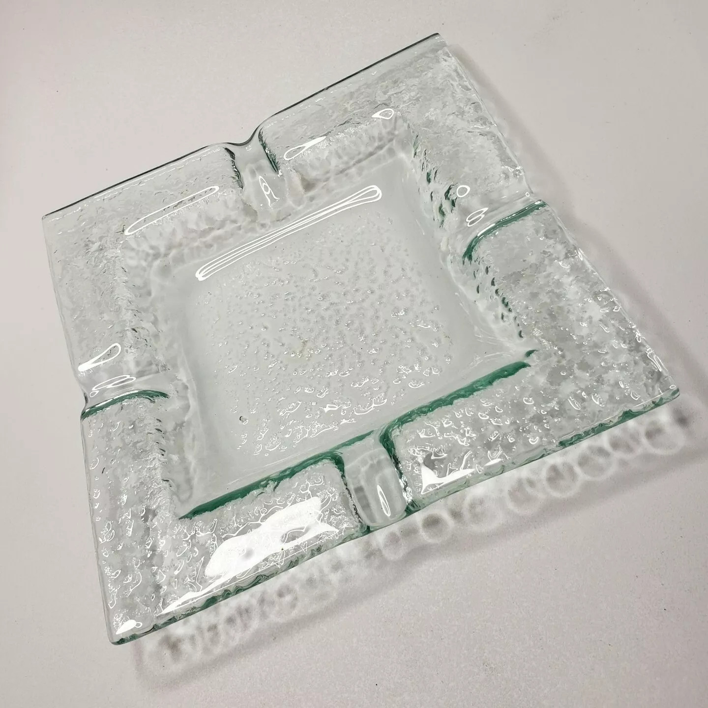 Vintage MCM Square Pebbled Glass Ashtray Green Tint Art Glass 5.75"  | eBay | eBay CA