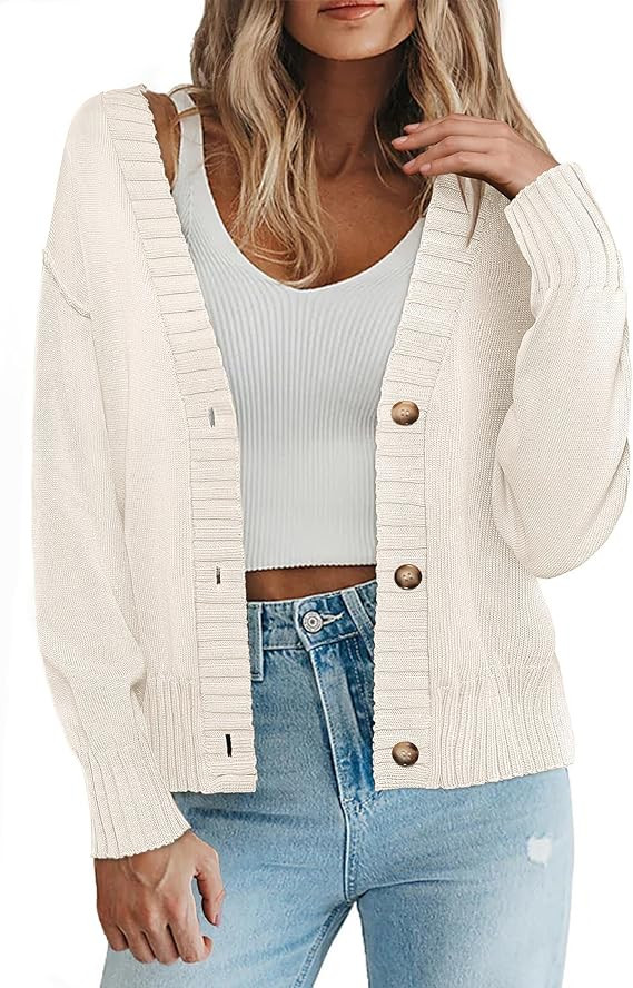 Zeagoo Women's Cropped Cardigan 2024 Fall Button Sweaters V Neck Long Sleeve Cardigans Knit Outwe... | Amazon (US)