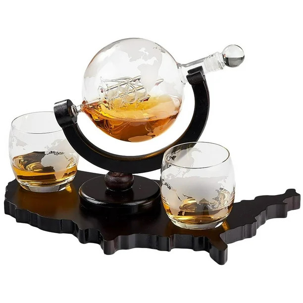 Elegant Whiskey Decanter Set - Etched Globe Design with 2 Glasses on USA Map Tray - Impressive Ba... | Walmart (US)