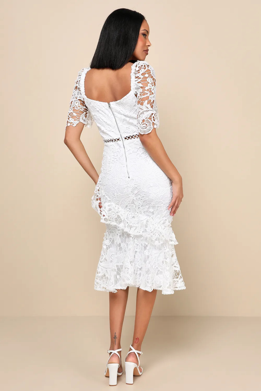 Briarwood White Lace Ruffled Midi Dress | Lulus