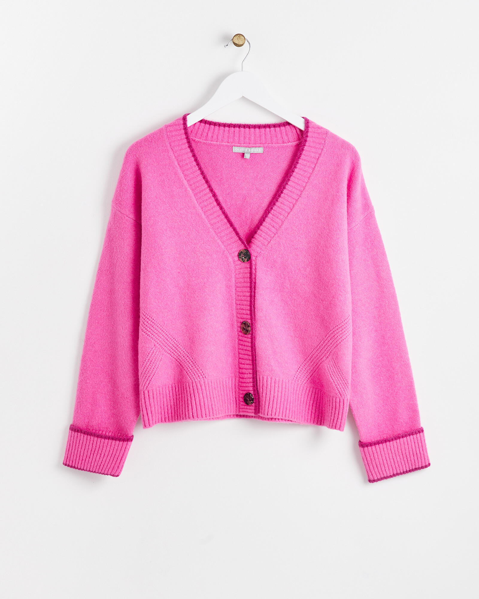Magenta Trim Pink Knitted Cardigan | Oliver Bonas | Oliver Bonas (Global)