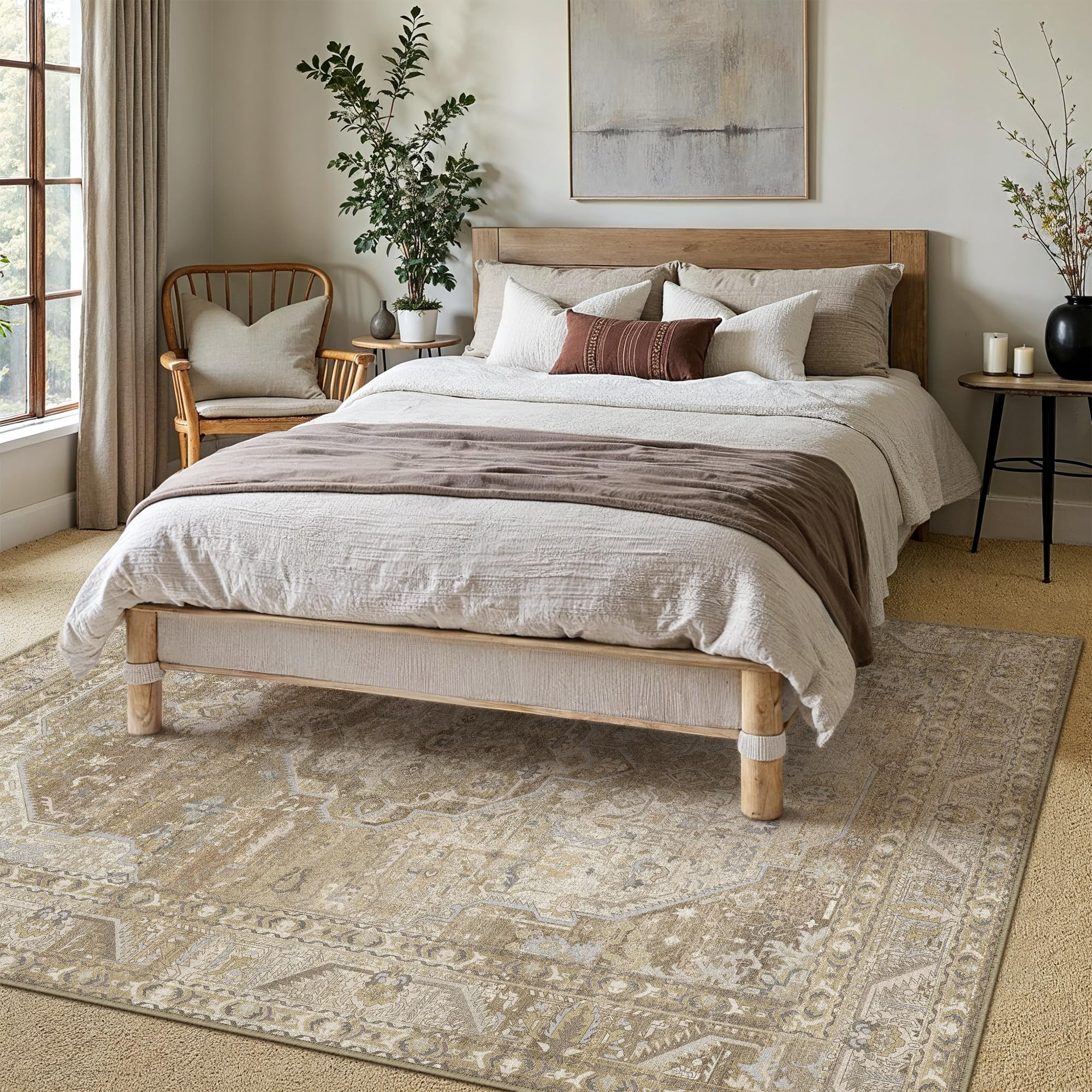 5x7 Washable Vintage Area Rug for Living Room Bedroom Non Slip Distressed Traditional Soft Large ... | Amazon (US)