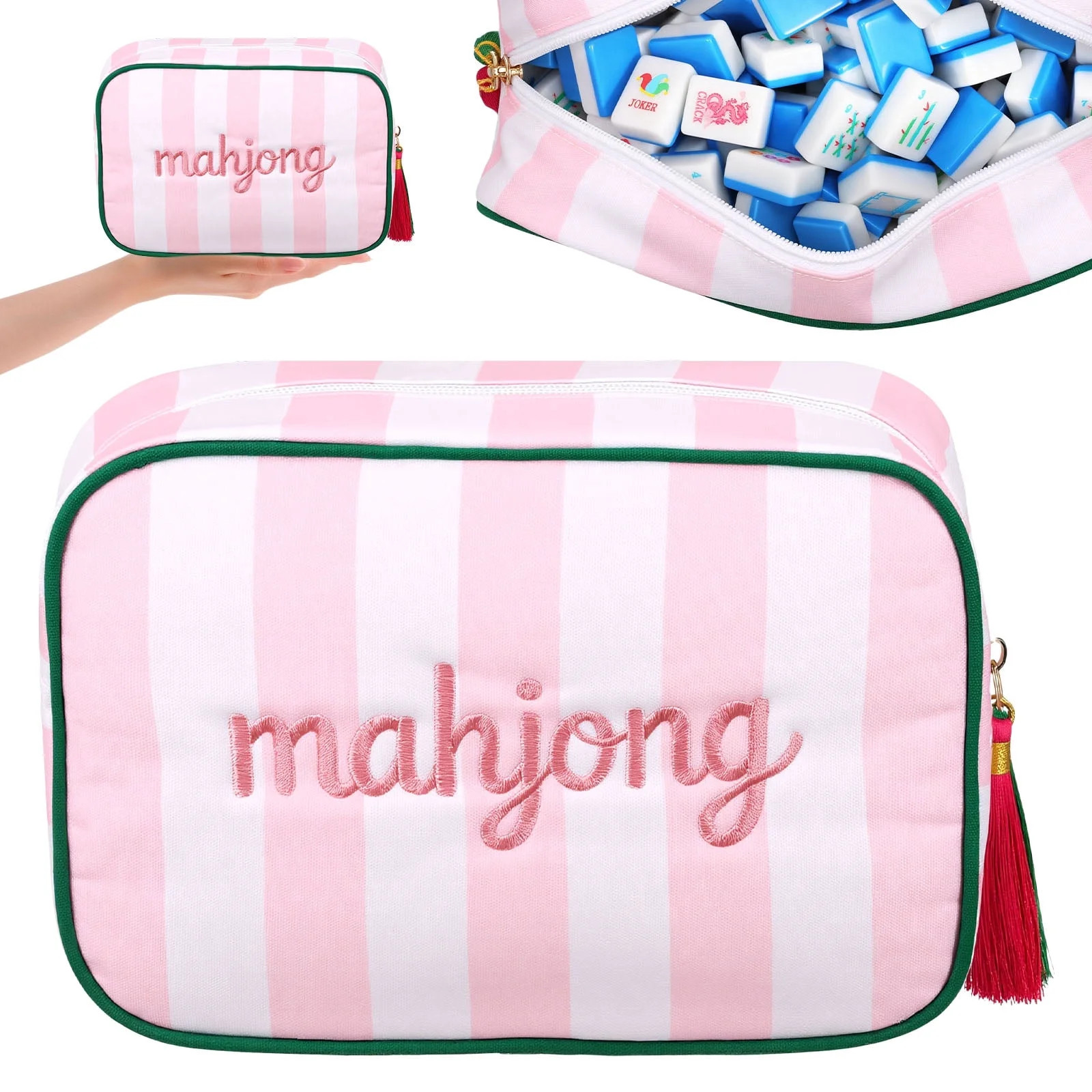 Mahjong Tile Bag Empty Mahjong Storage Case Striped Embroidered Pouch with Zipper for Traveling G... | Walmart (US)