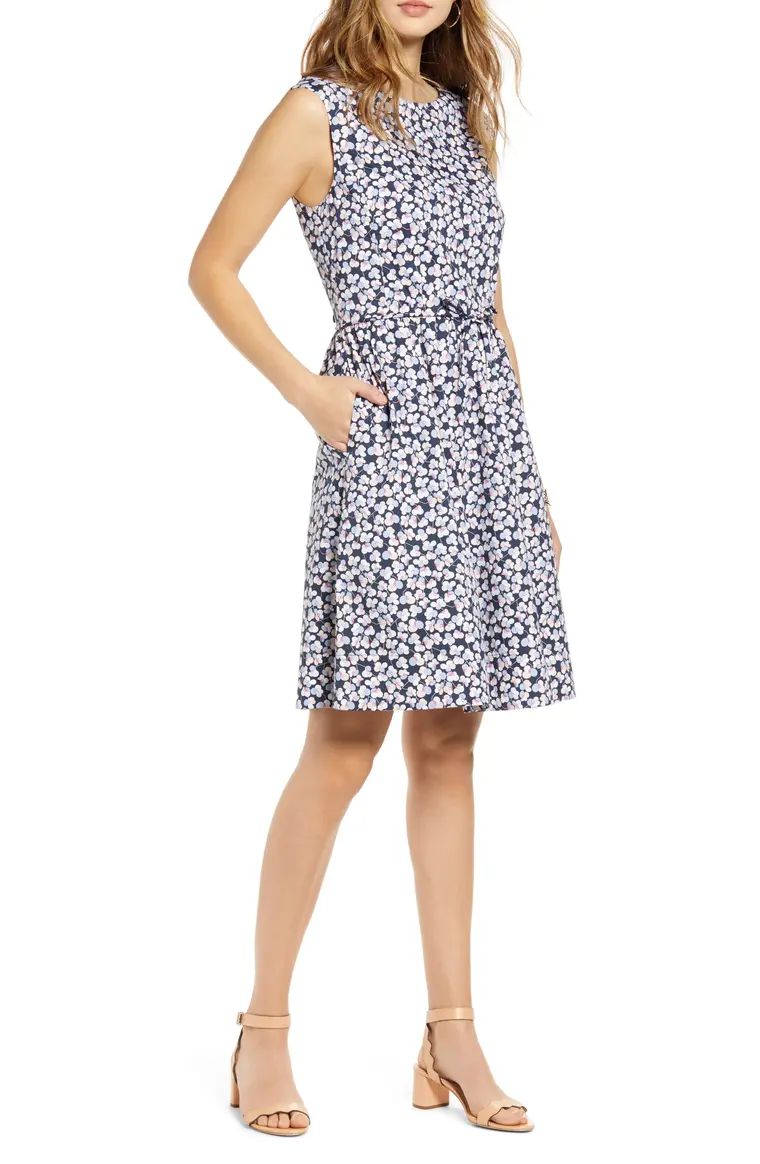 Floral Sleeveless Cotton Blend Poplin Dress | Nordstrom