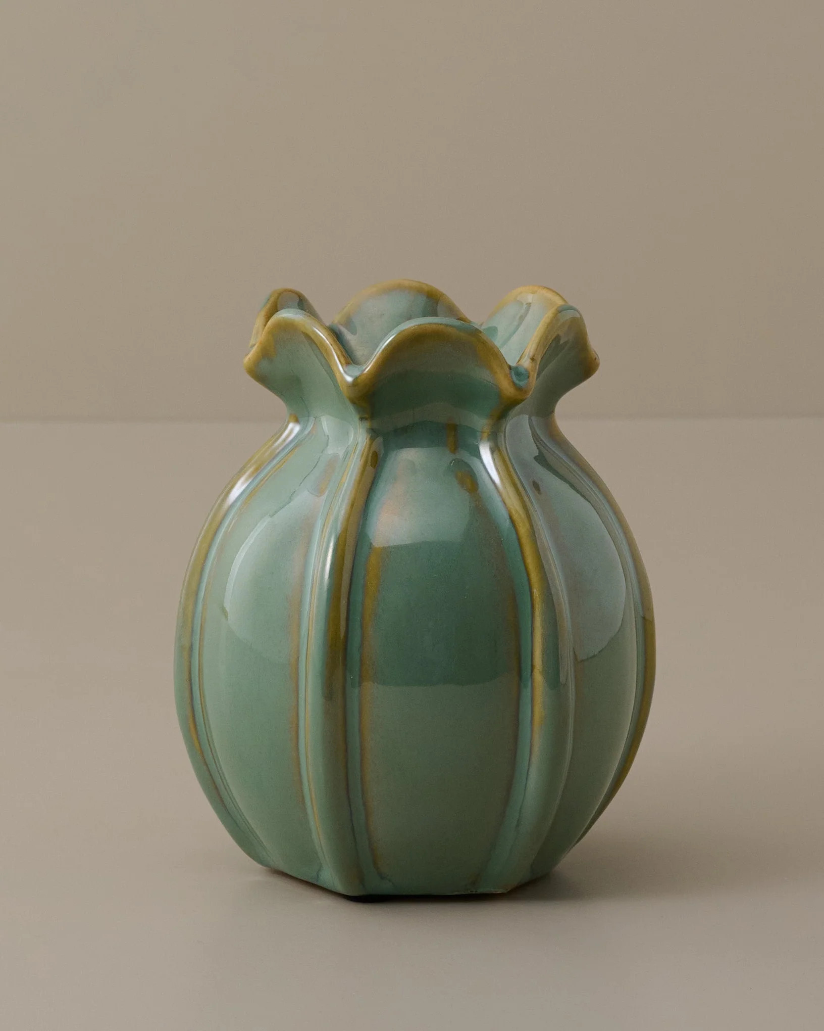 Jocelyn Green Ceramic Ruffled Vase | Magnolia