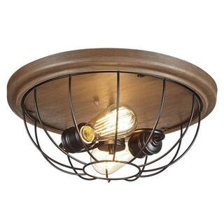 Home Decorators Collection Keaton Collection 15-3/4 in. Bronze Industrial 2-Light Bedroom Flush M... | The Home Depot