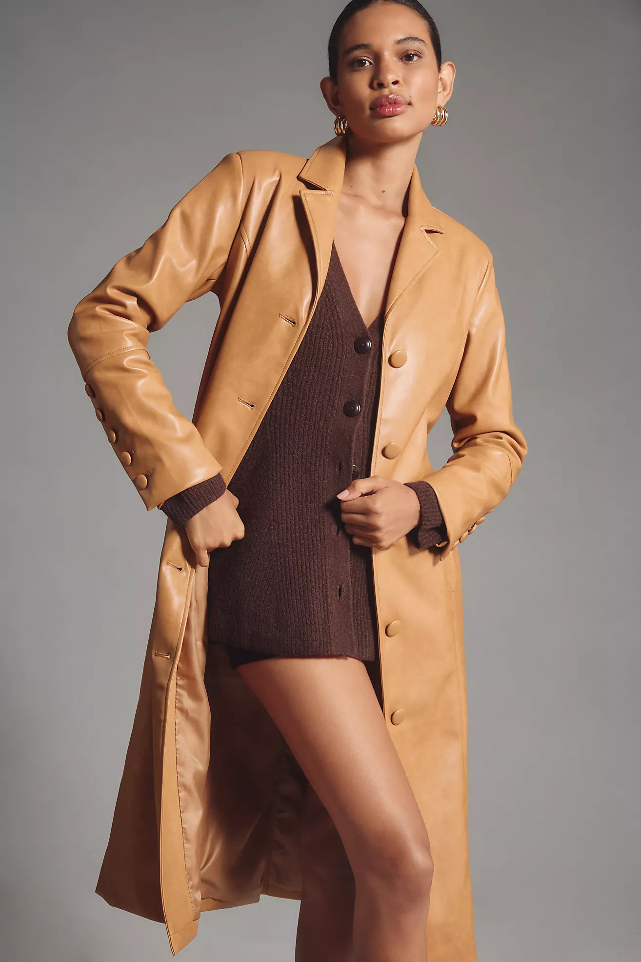 Avec Les Filles Faux Leather Belted Long Coat | Anthropologie (US)