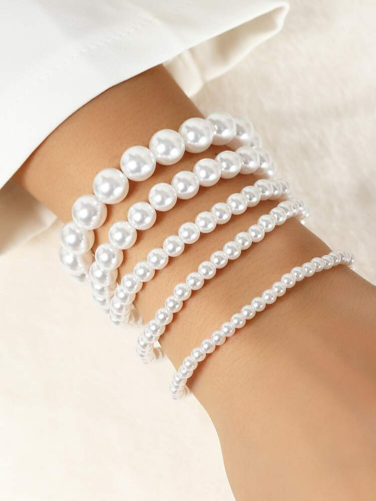 5pcs Faux Pearl Beaded Bracelet | SHEIN