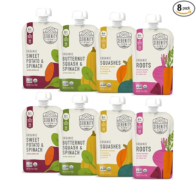 Serenity Kids 6+ Months Certified Organic Baby Food Pouches Veggie Puree - No Sugary Fruits/Added... | Amazon (US)