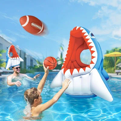 Pool Wave Kids Shark Pool Toy, 3-In-1 Inflatable Float Water Game Basketball Football Head Hoop Toss, Toddler Outdoor Summer Swimming Floating, Cool F | Wayfair North America