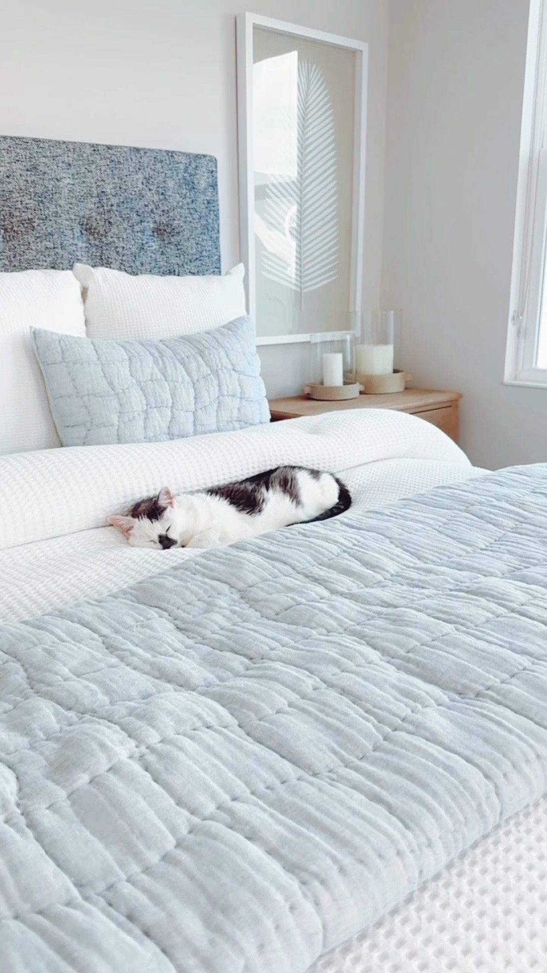 COASTAL HOME DECOR + BEDDING modern coastal home, master bedroom, beach home, white bedding, white comforter, blue bedding, pottery barn, Florida home, coastal bedroom, duvet, cozy, bright, airy, driftwood, natural wood nightstand, bedroom furniture, neutral bedroom, chandelier, candles, console table styling

#LTKHome #LTKmorningroutine #LTKSaleAlert