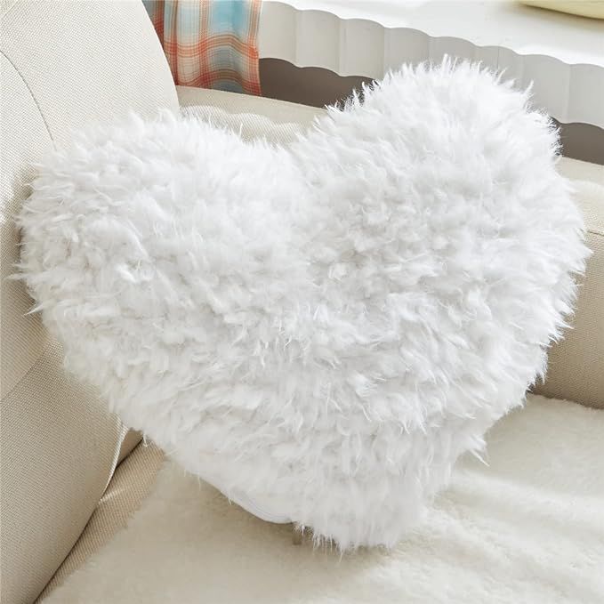 Amazon.com: Christmas Decorations Fluffy Heart Throw Pillow with Pillow Cover and Insert, Shaggy ... | Amazon (US)