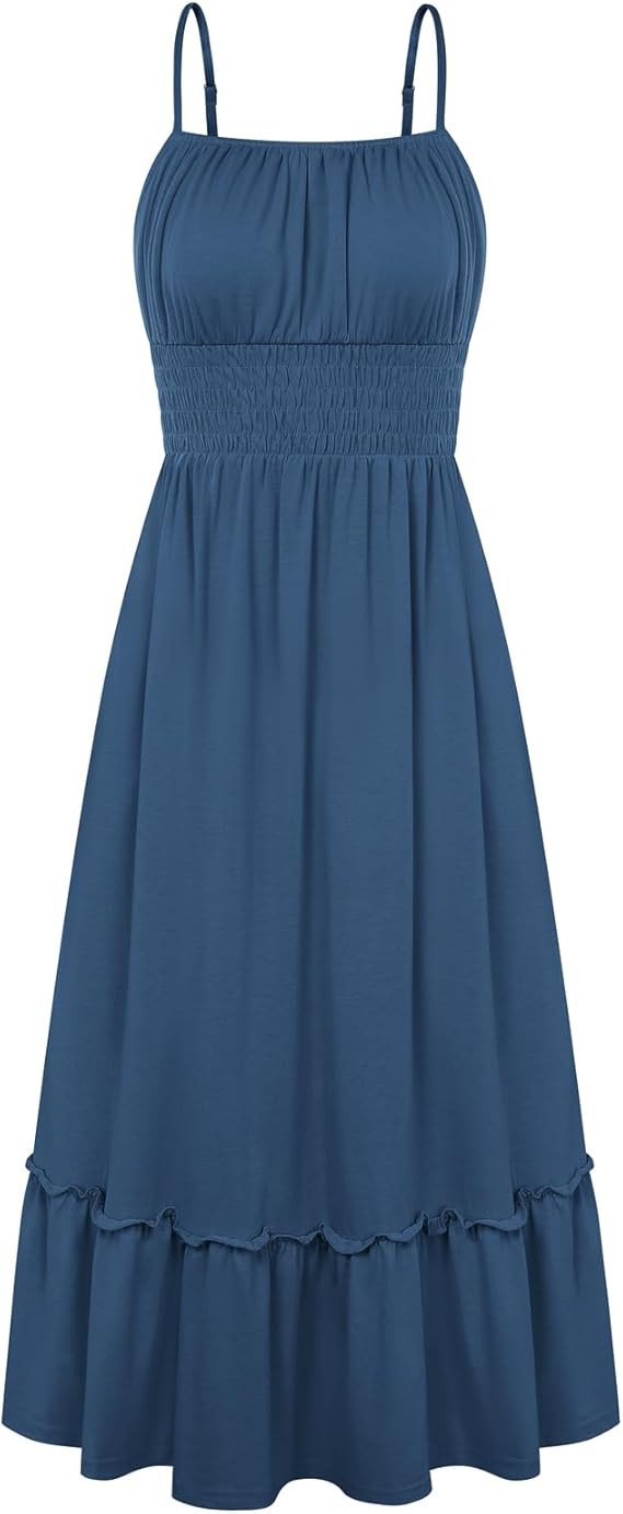 GRACE KARIN Women's Summer Maxi Dress 2026,Smocked Ruched Bust Sundress with Adjustable Straps & ... | Amazon (US)