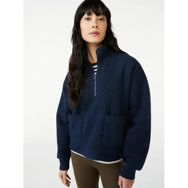 Free Assembly Women's Teddy Fleece Half Zip Sweatshirt | Walmart (US)