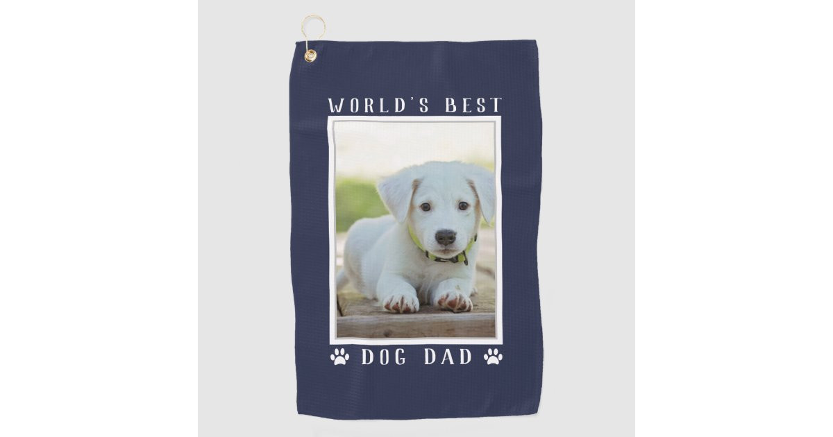 World's Best Dog Dad Paw Prints Pet Photo Navy Golf Towel | Zazzle