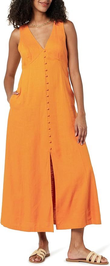 The Drop Women's Blanca Linen Button-Front V-Neck Maxi Dress | Amazon (US)