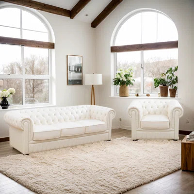 Tisheena 2 - Piece Genuine Cow Top Leather Luxury Chesterfield Living Room Sofa Set | Wayfair North America