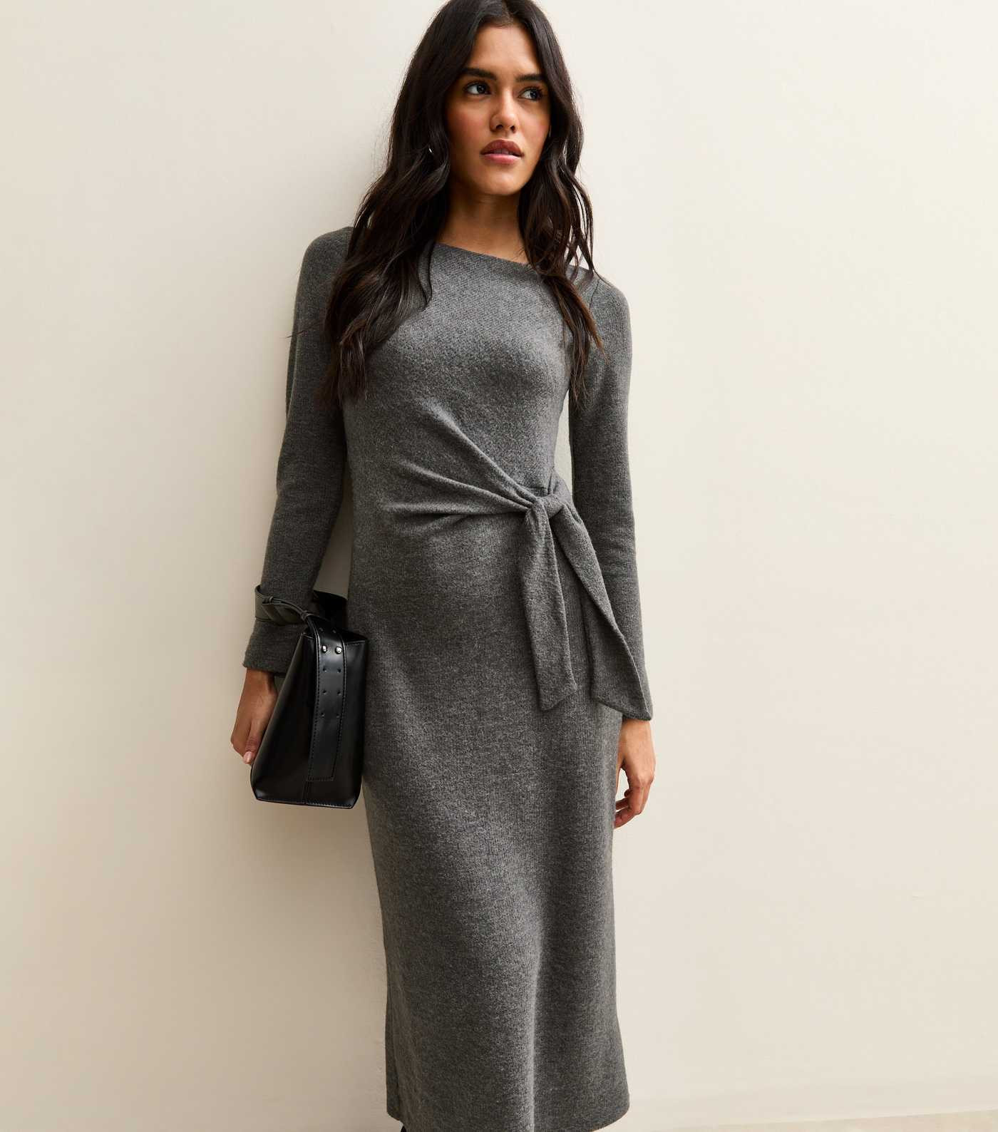 Grey Tie Belt Midi Dress | New Look | New Look (UK)