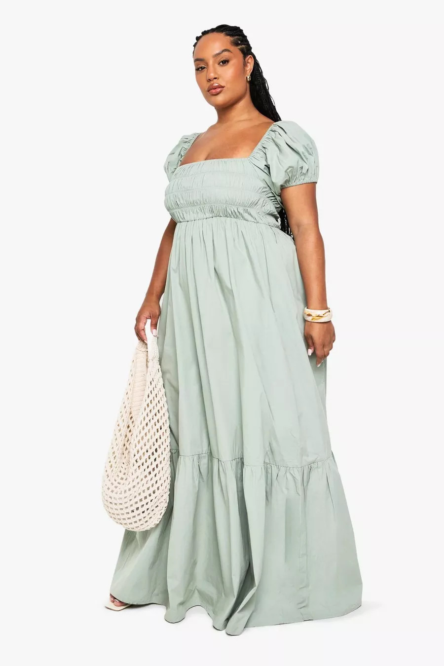 Plus Cotton Poplin Puff Sleeve Maxi Dress | boohoo (US & Canada)
