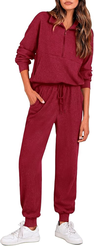 PRETTYGARDEN Womens 2 Piece Sweatsuits Set Long Sleeve Half Zip Pullover Sweatshirt Joggers Sweat... | Amazon (US)