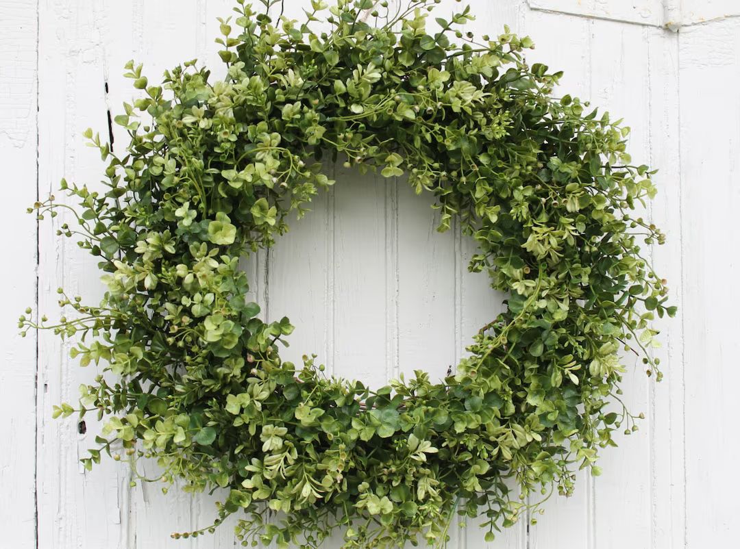 Green Boxwood Wreath, Farmhouse Decor, Everyday Greenery Wreath, Year Round Front Door Wreath, Do... | Etsy (US)