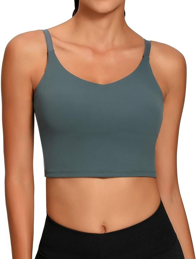 Lemedy Sports Bra Adjustable Strap Crop Padded Tank Top Workout Yoga Gym Running | Amazon (US)