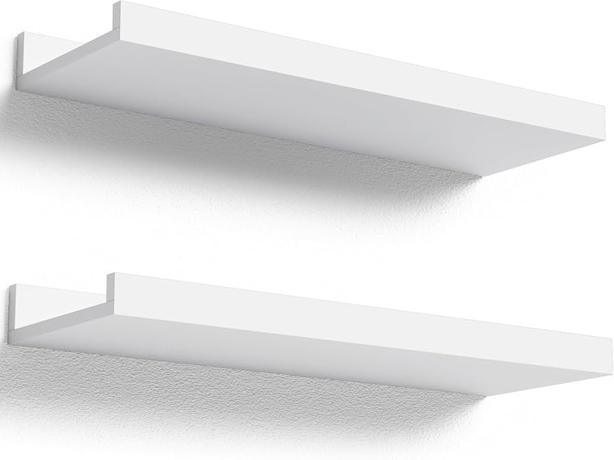 Floating Shelves Wall Mounted Set of 2, Modern White Shelves for Bedroom, Nursery Shelves with Li... | Amazon (US)